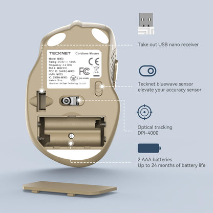 TECKNET Wireless Mouse, 2.4G Ergonomic Optical Mouse, Computer Mouse for Laptop, PC, Computer, Chromebook, Notebook, 6 Buttons, 24 Months Battery Life