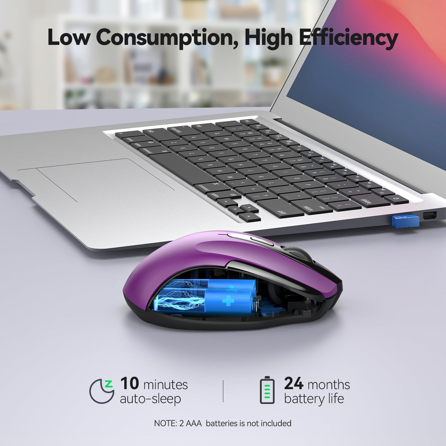 TECKNET Wireless Mouse, 2.4G Ergonomic Optical Mouse, Computer Mouse for Laptop, PC, Computer, Chromebook, Notebook, 6 Buttons, 24 Months Battery Life