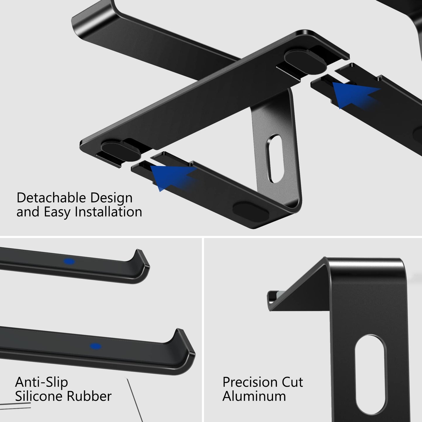 BESIGN LS03 Aluminum Laptop Stand, Ergonomic Detachable Computer Stand, Riser Holder Notebook Stand Compatible with Air, Pro, Dell, HP, Lenovo More 10-15.6" Laptops, Black