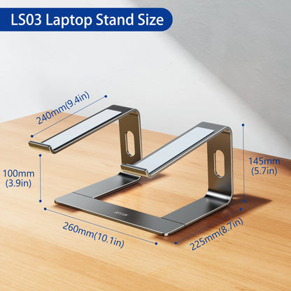 BESIGN LS03 Aluminum Laptop Stand, Ergonomic Detachable Computer Stand, Riser Holder Notebook Stand Compatible with Air, Pro, Dell, HP, Lenovo More 10-15.6" Laptops, Black