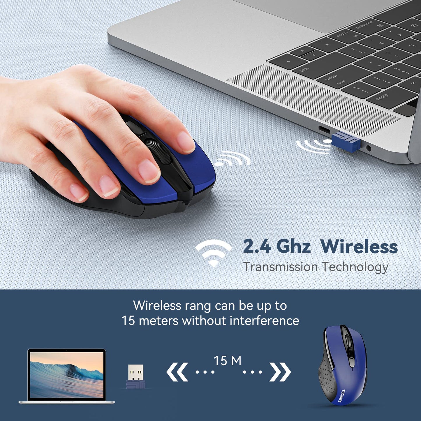 TECKNET Wireless Mouse, 2.4G Ergonomic Optical Mouse, Computer Mouse for Laptop, PC, Computer, Chromebook, Notebook, 6 Buttons, 24 Months Battery Life