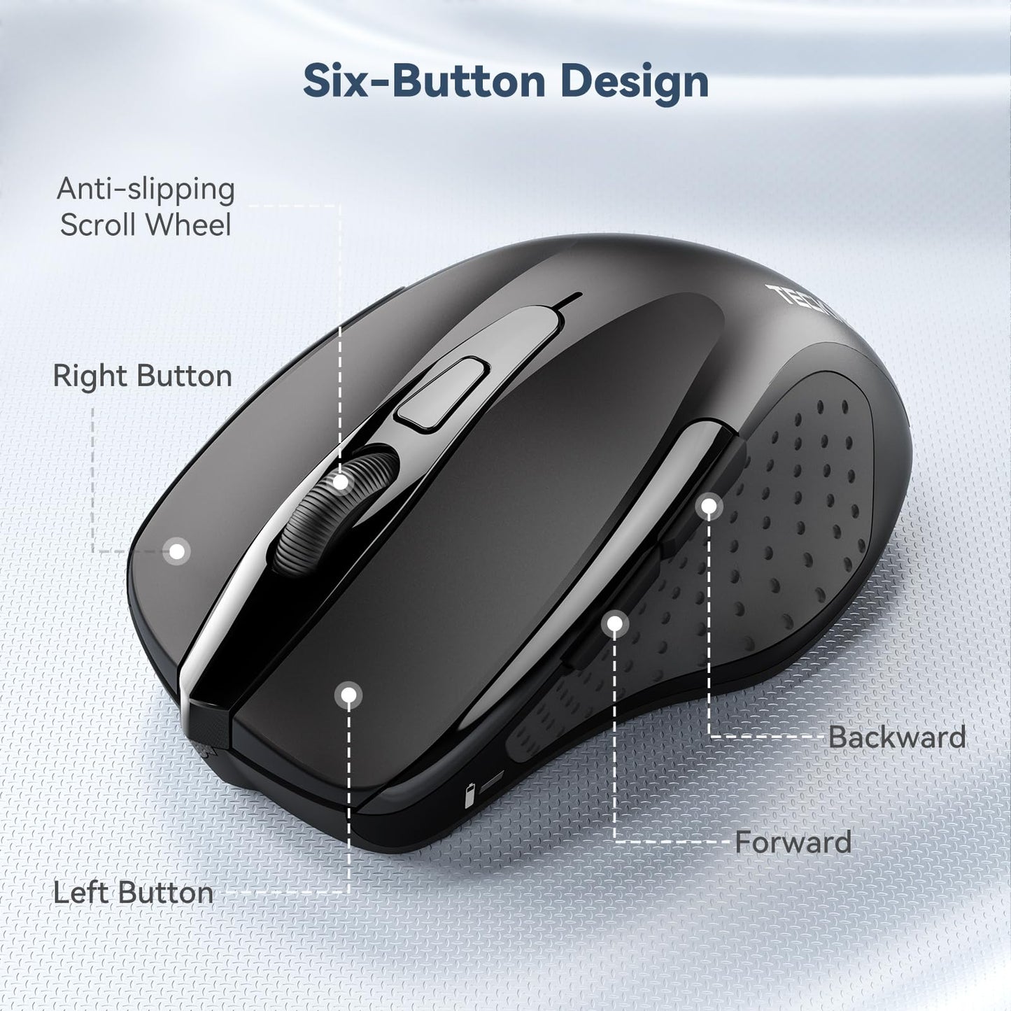 TECKNET Wireless Mouse, 2.4G Ergonomic Optical Mouse, Computer Mouse for Laptop, PC, Computer, Chromebook, Notebook, 6 Buttons, 24 Months Battery Life